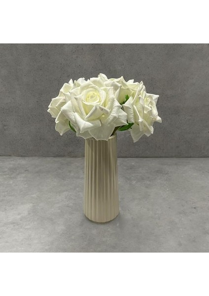 Work Seramik Vazo Modern Ev Dekorasyonu, Dekoratif Çiçek Vazosu, Masa Dekorasyonu (Bej)