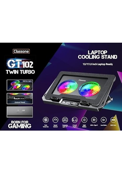 GT102 Gaming Laptop Soğutucu, 2200RPM, Rgb Işıklı, LED Display, Notebook Soğutucu Stand fiyatları