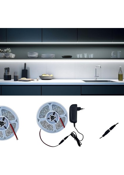 Şerit LED 3 Metre Beyaz - Iç Mekan Tak Çalıştır Adaptör Dahil 12V IP20 Yeni Nesil Yüksek Lümen, Tezgah, Dolap, Mutfak, Ayna Aydınlatma Için fiyatları