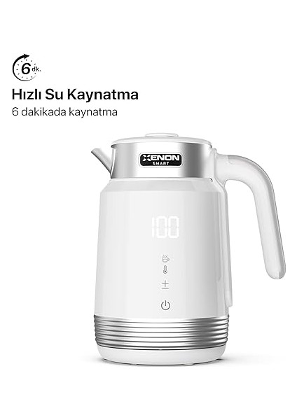 Smart Akıllı Kettle Paslanmaz Çelik Çift Katmanlı Mobil Uygulama Kontrollü Dijital Dokunmatik Otomatik Kapanma Hızlı Kaynatma Kolay Temizlik Kaçak Akım Korumalı Su Isıtıcı 1.7 Lt (Beyaz) X7102 indirimleri