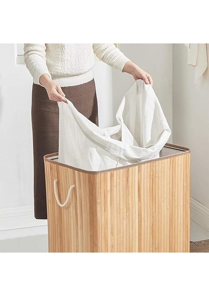 Çamaşır Sepeti, Çamaşır Toplayıcı, Bambudan Yapılmış, Kulplu Çamaşır Sandığı, 3 Bölme, Klipsli Kapak, 150 L, Katlanabilir, Çamaşır Odası, Yatak Odası, Banyo, Doğal Renk LCB091N01 modelleri