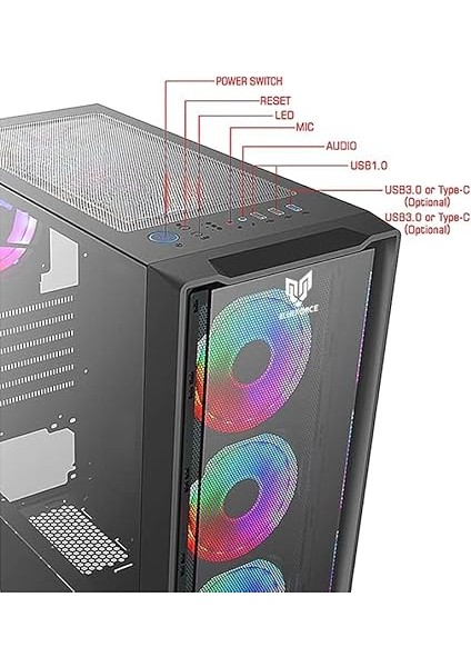 Phoenix 4* Rgb Fanlı Atx-Mini Atx Itx Uyumlu Mid Tower Gaming Oyuncu Bilgisayar Kasası Psu'suz modelleri
