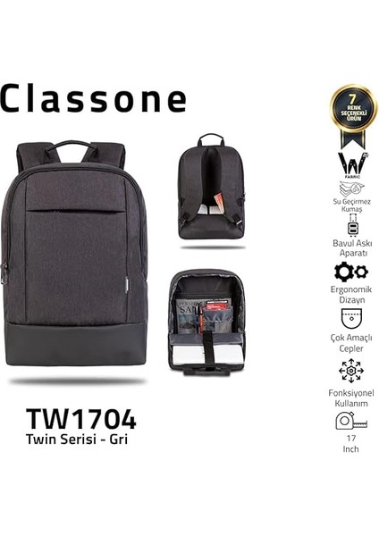 BP-TW1704 Twin Color 17"uyumlu Notebook Çantası, Gri fiyatları