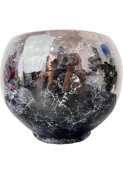 Tasarımı Ev Dekorasyon Siyah Mermer Efektli Artistik Çift Sırlı Iç ve Dış Mekan Kullanımlı Toprak Terrakota Saksı Saksılık Salon Çiçeklik