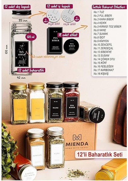 Home 12'li Baharatlık Seti, 120 Ml, Siyah Kapak ve Etiketli Standsız Takım modelleri