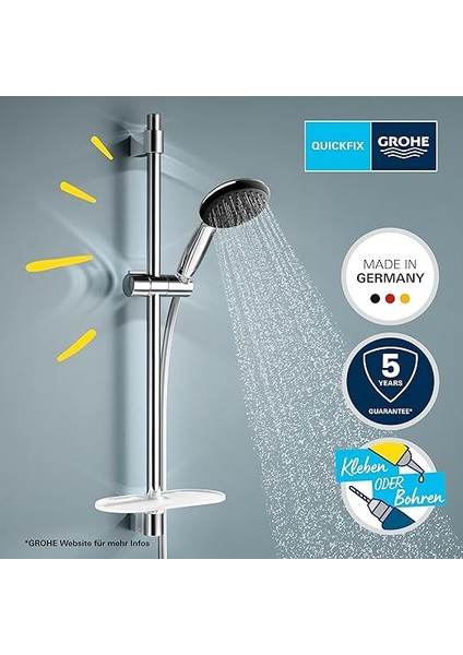 Vitalio Start 110 Sürgülü Duş Seti Sabunluklu, 110MM Yuvarlak 2 Akışlı El Duşu, 600MM Sürgülü Ray, 1750MM Duş Hortumu, Duş Başlığı Seti, Krom, 26952001 fiyatları