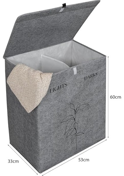 Kapısı Felted Deri Detaylı Lüks Keçe 2 Gözlü Çamaşır Sepeti (2 Gözlü) fiyatları