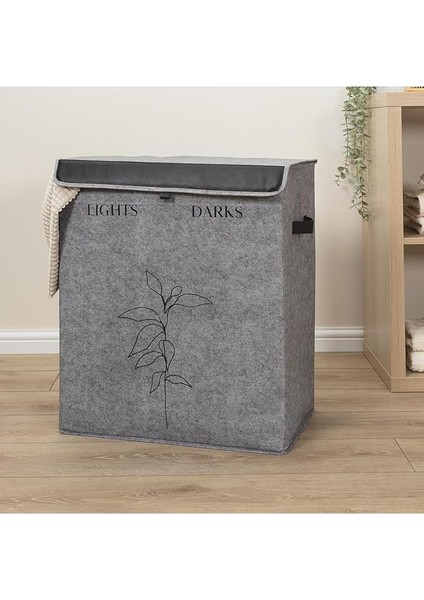 Kapısı Felted Deri Detaylı Lüks Keçe 2 Gözlü Çamaşır Sepeti (2 Gözlü) modelleri