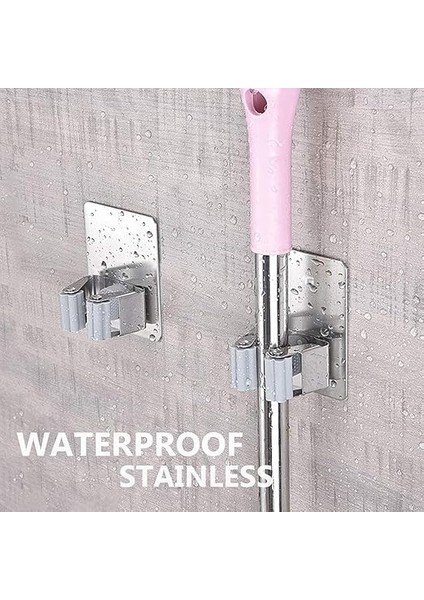 304 Kalite Paslanmaz Çelik Duvar Tipi Süpürge ve Mop Tutucu – 6,5x8 Cm, Yapışkanlı Montaj, Kaymaz Kauçuk Silindir, Deliksiz Askı Aparatı, Bahçe, Çamaşır Odası, Garaj, Ofis, Balkon Için fiyatları
