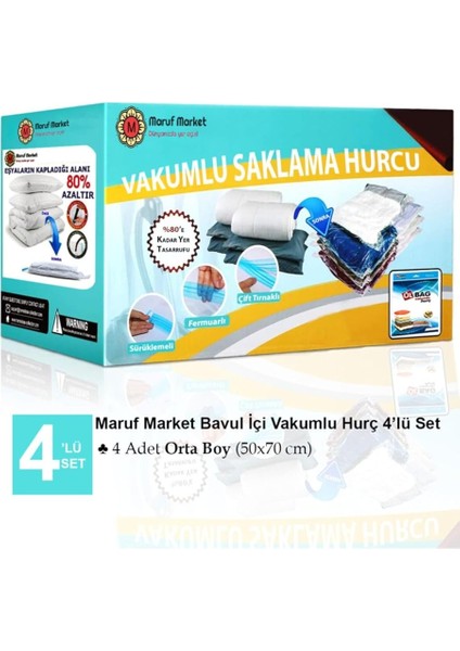 Home Marufmarket Vakumlu Saklama Poşet Set 4'lü Bavul Içi - Vakumlu Hurç - Vakumlu Torba Şeffaf