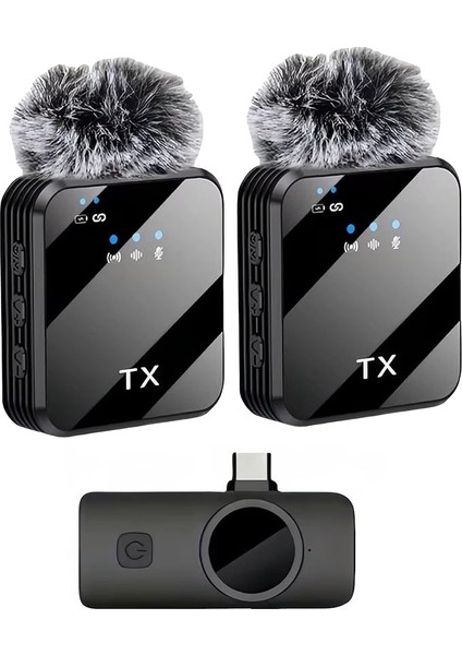 Kablosuz Yaka Mikrofonu Çift Mikrofon iPhone 16 ile Uyumlu Type-C Portlu Telefon Pc Tablet Video Kayıt Röportaj Canlı Yayın Vlog Kablosuz Mikrofon 1027