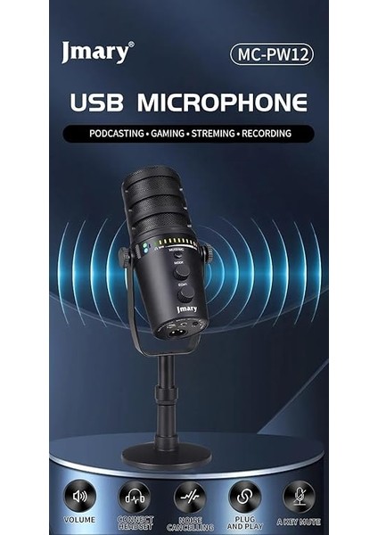 Profesyonel Stüdyo Mikrofon, Sinyal-Gürültü Oranı (Snr) – 85DB, Dinamik Aralık – 88DB, Kayıt Condenser Masaüstü Canlı Yayın Mikrofonu Pc Usb, Oyun, Podcast, Kayıt, Yayın PW12 fiyatları