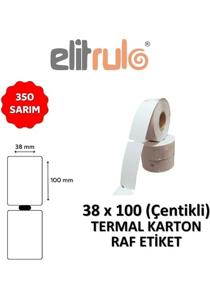 Termal Karton Raf Etiketi 38MM x 100MM Çentikli - 350 Adet