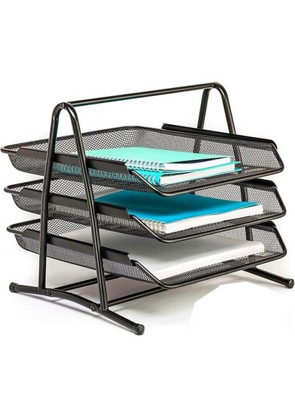Metal Evrak Rafı 3 Lü 1 Paket Masa Üstü A4 Dosya Düzenleyici Kağıt Tepsisi Fileli Üç Katlı Hareketli
