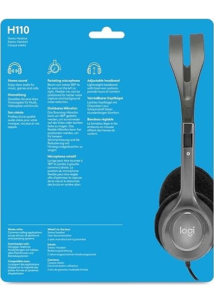 H110 Kablolu Stereo Kulak Üstü Mikrofonlu Kulaklık, 3,5 mm Jak Girişi, Gri indirimleri