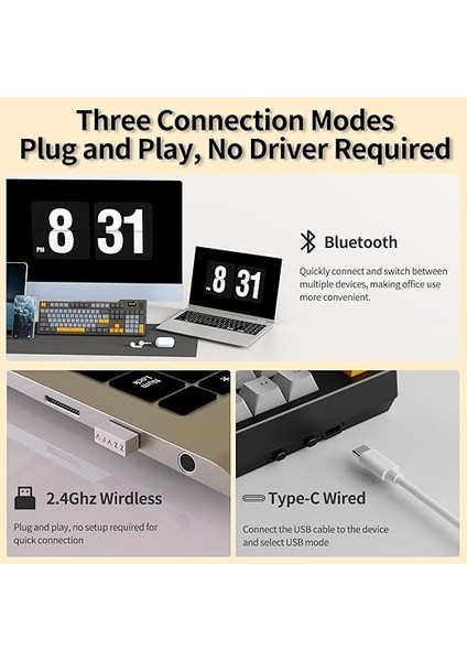 Ajazz AK35I V3 Kablosuz Mekanik Oyuncu Klavyesi-Gasket Gövde Yapısı Dinamik Rgb-Tft Ekranlı Siyah/avakado Switch indirimleri