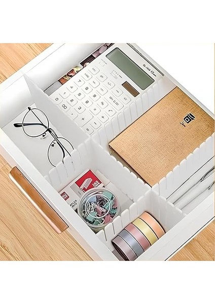 4'lü Plastik Ayarlanabilir Çekmece Düzenleyici Organizer - Iç Içe Geçmeli Kesilebilir - 8CMX43CM - Mutfak Iç Çamaşırı Çorap Sütyen Dolap Takı Makyaj (4) indirimleri