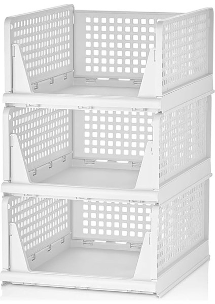 3 Adet Kayar Raf Elbise Dolap Içi Organizeri, Mutfak, Banyo, Çocuk Odası, Garaj ve Ardiye Için Üst Üste Dizilebilir Ünite, Kayar Raf Dolap Içi Kıyafet, Ev Aksesuarı Düzenleyici (Beyaz)