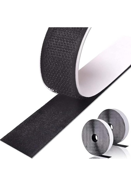 2 cm 25 Metre Cırt Bant Arkası Yapışkanlı Şerit Cırt Cırtlı Bant (Siyah)