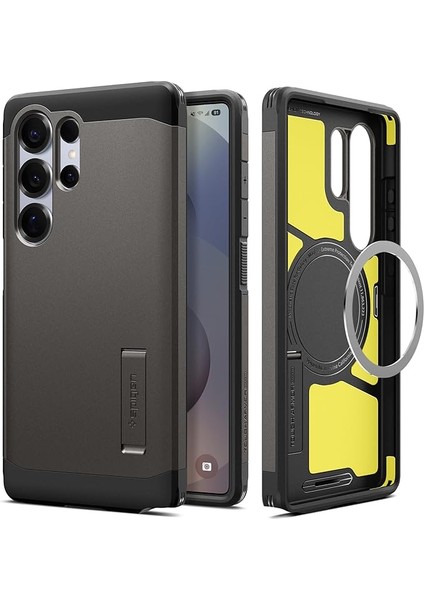 Galaxy S25 Ultra Ekstra Dayanıklı Kılıf Tough Armor Ai Hava Kanalı Teknolojisi™ Askeri Sınıf Koruma Magfit Özellikli Kickstand'lı Gunmetal Çift Katman Kapak - ACS08965