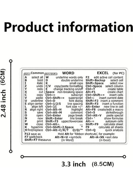 Major Selection Word ve Excel Için Klavye Kısayol Tuş Rehber Sticker 2 Adet Laptop Sticker modelleri