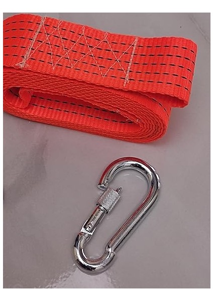 Halatı 3 Ton 5 M (Çekme Halatı) Kumaş 10 mm Vidalı Metal Çengelli Karabinalı, Turuncu Kumaş Çeki Halatı, 5 cm Genişlik 2mm, Yüksek Dayanıklı, Çelik Uçlu Araba Çekme, Oto Çeki fiyatları