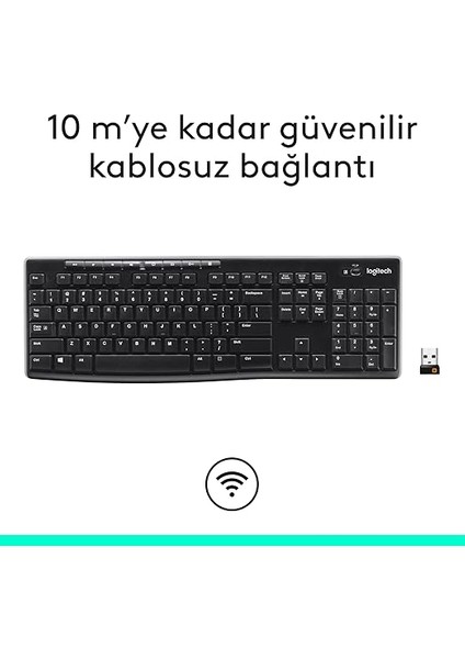 K270 Kablosuz Klavye, Tuş Takımı, Sıvı Dökülmesine Dayanıklı, 10 M Kullanım Mesafesi, Türkçe Q Klavye, Siyah fırsatları