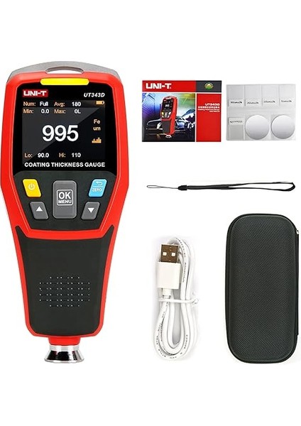 UT343D Dijital Kaplama Kalınlık Ölçer Ölçer Ölçüm Cihazı Aralığı 0 Ila 1250UM USB Veri Işlevli