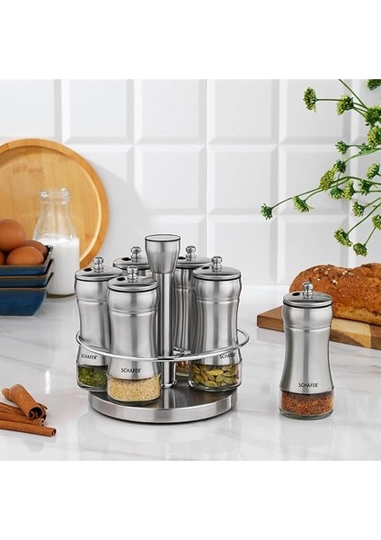 Retro Döner Standlı Baharat Takımı 7 Parça-Inox fiyatları
