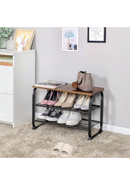 Ayakkabı Dolabı, 2 Izgara Raflı, Yuvarlak Çerçeve, Basit Montaj, Ahşap Görünüm, Vintage LMR32BX, 66 x 45 x 30 cm indirimleri