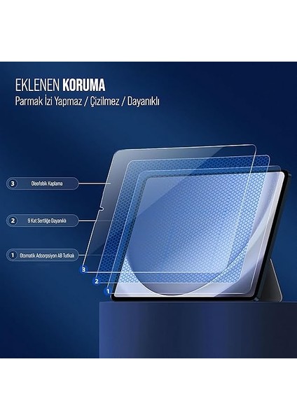 Samsung Tablet Için Tasarlanmış Uçtan Kenara Kapsama Tam Koruma Dayanıklı Temperli Cam (Galaxy Tab A9 X110) modelleri