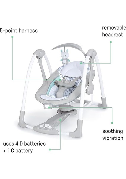 Convertme 2'si 1 Arada Kompakt Taşınabilir Bebek Salıncağı ve Bebek Koltuğu, Akülü Titreşimler, Otomatik Sallanma, Doğa Sesleri - 9 Kg'a Kadar fiyatları