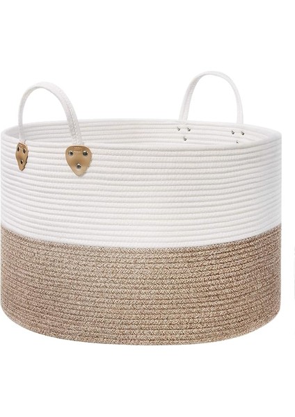 Pamuk Halat Sepeti, Tutma Saplı Pamuk Çamaşır Sepeti 100L, Oyuncak Elbise Battaniye Için, Kahverengi-Bej 55X55X35 cm