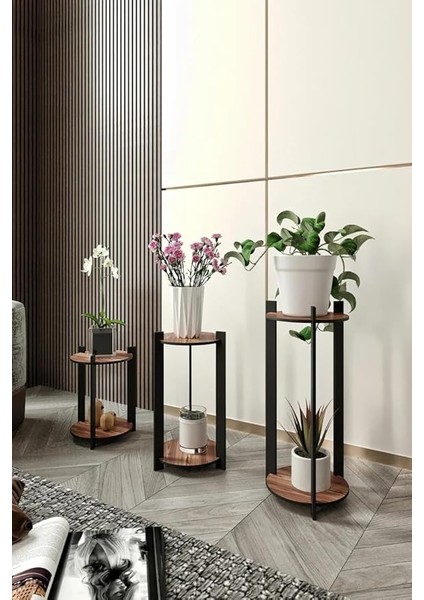 Çiçeklik Saksılık – Yuvarlak Tasarımlı, Safir Meşe Renkli, Farklı Yüksekliklerde Ahşap Bitki Standı, Salon Balkon ve Ofis Kullanımı Için Dekoratif Saksı Sehpası Seti fiyatları