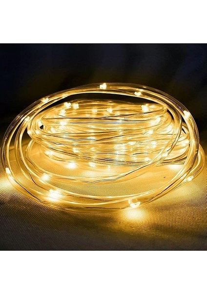 100 LED 10 Metre Sarı Flex Peri LED Işık Güneş Enerjili Solar Bahçe Balkon Ağaç Aydınlatması Solar Tek Ebat modelleri