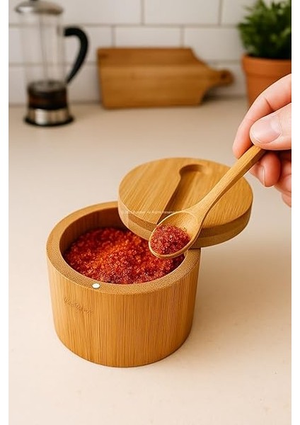Kapaklı Kaşıklı Ahşap Baharatlık Doğal Ahşap Baharat Kabı Kaşık ve Kapaklı Tasarım Mutfak Tezgahı Için Şık Pratik Tuz Şeker Saklama Kutusu Baharat Organizer fiyatları