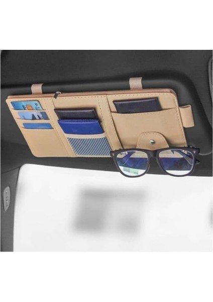 Organizatör (Düzenleyici) Deri Çok Amaçlı (Siyah) Cep Telefonu,ruhsat Kabı,gözlük Tutucu (Krem)
