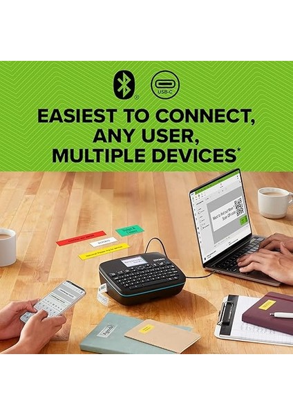 Labelmanager Executive 640 Cb Taşınabilir Etiket Yazıcısı | Qwerty Klavyeli Kompakt Etiketleme Makinesi | Bluetooth ve USB Bağlantısı | Dymo D1 Standart ve Dayanıklı Etiketlerle Uyumlu modelleri