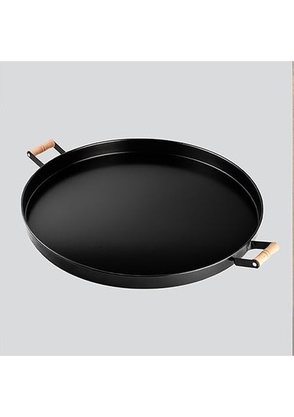 Metal 51CM Ahşap Kulplu Siyah Metal Tepsi Yuvarlak Çay Tepsisi Sunum Tepsisi Tahta Kulplu Büyük Tepsi LN1305S fırsatları