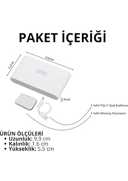 Yönlü Şarj Edilebilir Mıknatıslı Sensörlü LED Aplik 2700K Günışığı, On-Off ve Sensör Modu (3 Adet) fırsatları