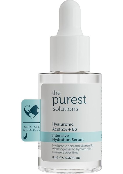 Purest Solutions Yoğun Nemlendirme ve Dolgun Görünüm Etkili Yenileyici Hyalüronik Asit Cilt Bakım Serumu, Seyahat Boy 8 ml