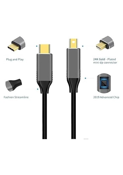 K02 Type-C To Mini Display Port 4K Hd 60Hz Görüntü Aktarım Kablosu fiyatları