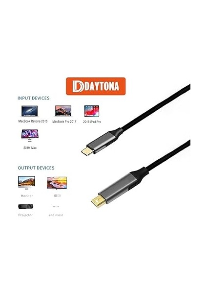 K02 Type-C To Mini Display Port 4K Hd 60Hz Görüntü Aktarım Kablosu modelleri