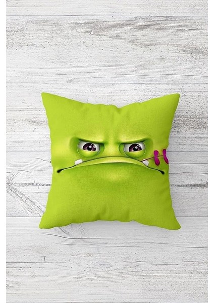 Kızgın Emoji Desenli Çift Tarafı Baskılı Gizli Fermuarlı Yastık Kılıfı Kırlent Koltuk Yastık Kılıfı, Fıstık Yeşili 45 x 45, 24691153245451