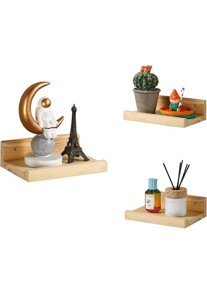 2'li Set Küçük Dekor Rafları, Akıllı Hoparlör Için Mini Yüzer Doğal Ahşap Ekran Duvar Rafı