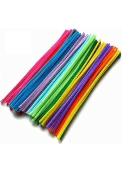 100 Adet, Renkli Şönil, Tüylü Tel, 30 Cm, Eğitici Şönil Seti, Peluş Tel