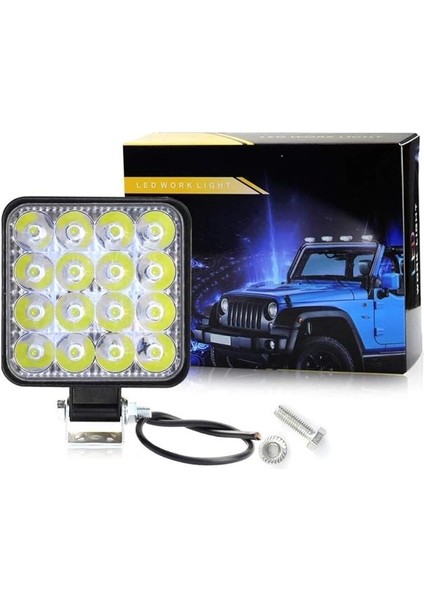 16 LED Kare Off Road Iş Makinası Çalışma Lambası Sis Farı