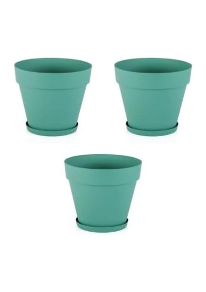 Saksı YS02 – 3'lü Set, Yeşil | 1.7 Litre, 160 mm Ağız Çapı | Alt Sulamalı Modern Plastik Saksı