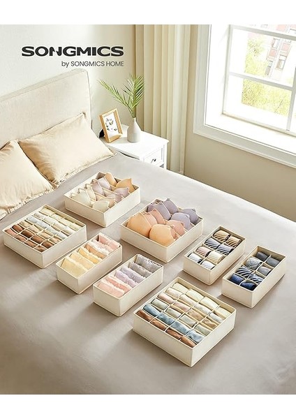 Iç Çamaşırı Düzenleyici 8'li Set, Çekmece Düzenleyici, Katlanabilir, Elbise Dolabı, Saklama Kutusu, Kumaş Kutular, Saklama, Sütyen, Çorap, Kravat Için, Bej RUS008M01 fiyatları