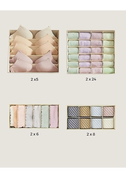 Iç Çamaşırı Düzenleyici 8'li Set, Çekmece Düzenleyici, Katlanabilir, Elbise Dolabı, Saklama Kutusu, Kumaş Kutular, Saklama, Sütyen, Çorap, Kravat Için, Bej RUS008M01 fırsatları